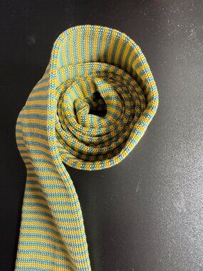 Biella G. Vasta Collezioni Silk Knit Tie Italy Yellow Blue Striped